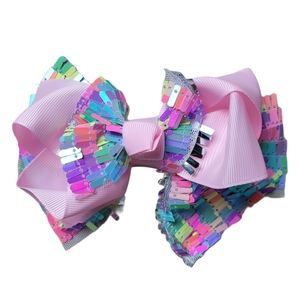 Light Pink Sequin Clip On Bow